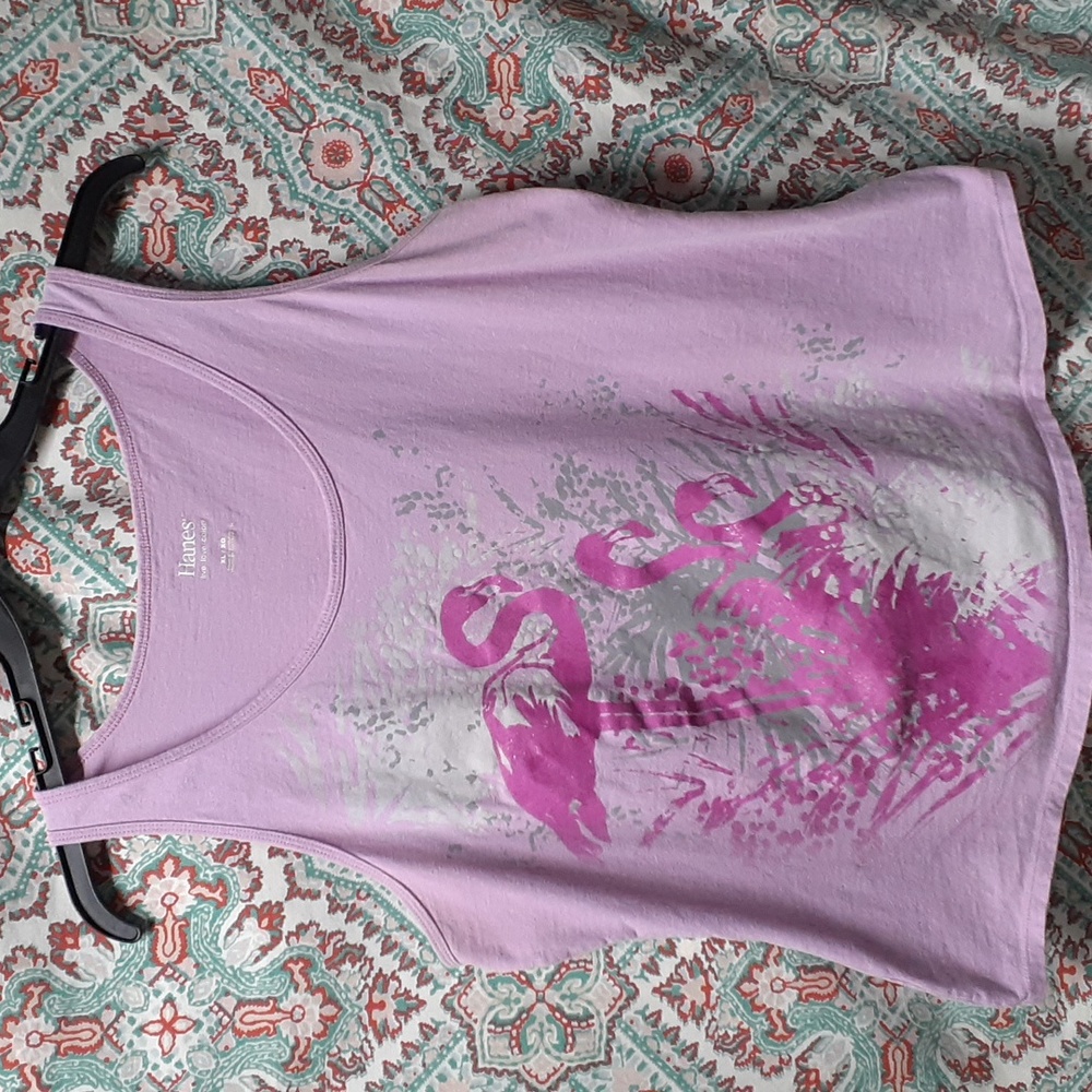 Hanes Live Love Color Pink Cotton Flamingo Tank Top, Size XL